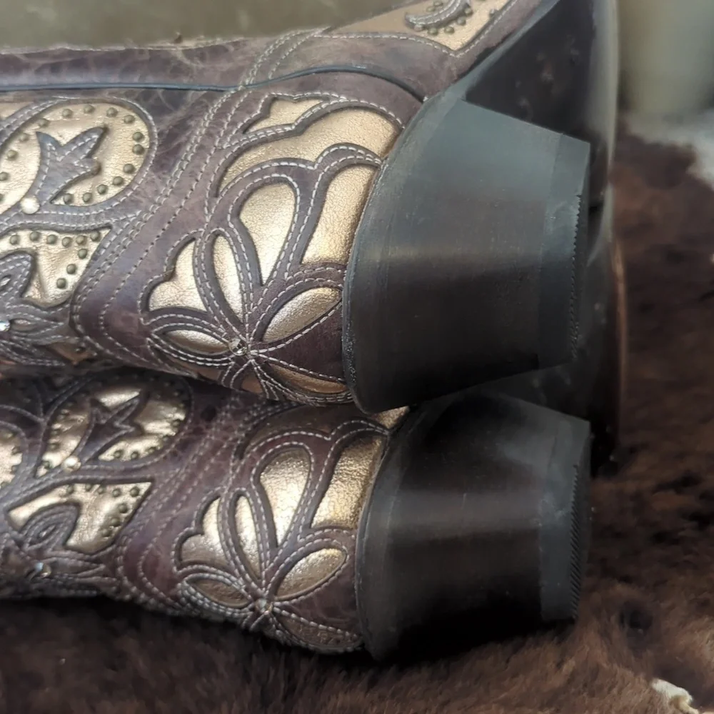 CORRAL E1594 distressed brown leather snip toe cowgirl boots metallic inlay sz 8 - Picture 16 of 16